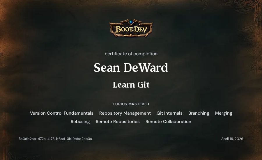 Sean DeWard's Boot.dev Learn Git certificate