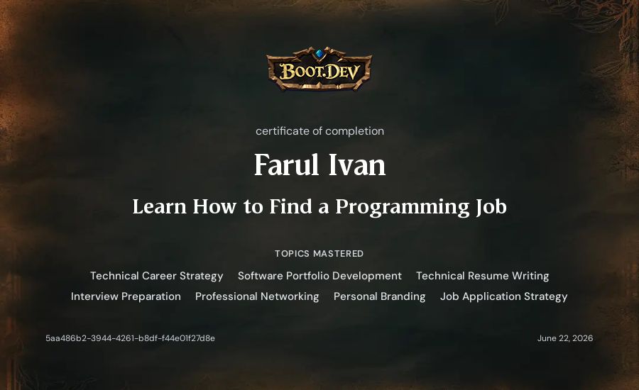 Farul Ivan's Boot.dev Learn How to Find a Programming Job certificate