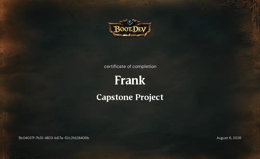Frank's Boot.dev Capstone Project certificate