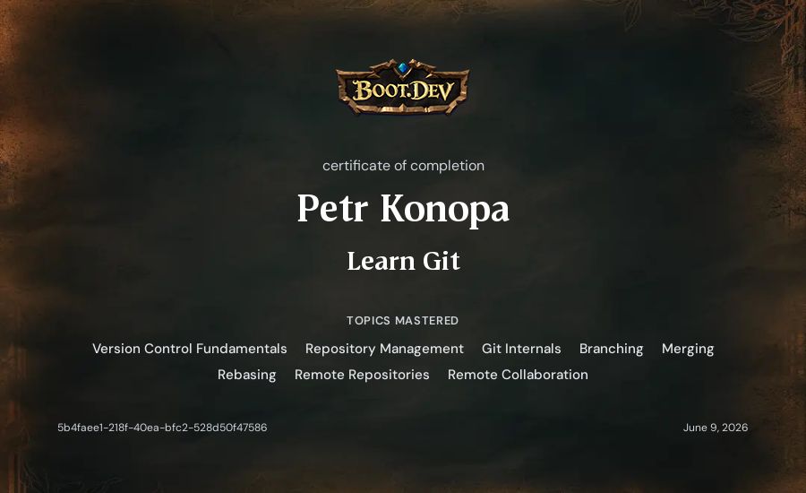 Petr Konopa's Boot.dev Learn Git certificate