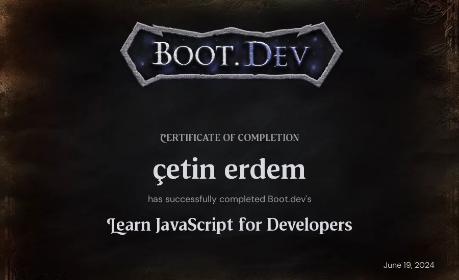 çetin erdem's Boot.dev Learn JavaScript certificate