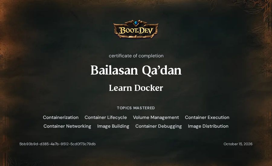Bailasan Qa'dan's Boot.dev Learn Docker certificate