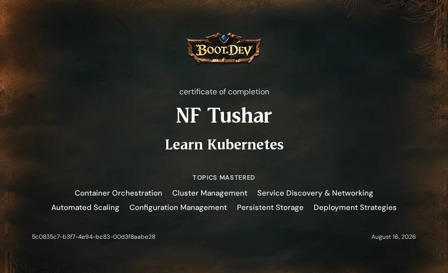 NF Tushar's Boot.dev Learn Kubernetes certificate