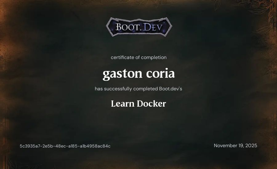 gaston coria's Boot.dev Learn Docker certificate