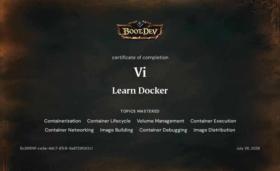 Vi's Boot.dev Learn Docker certificate