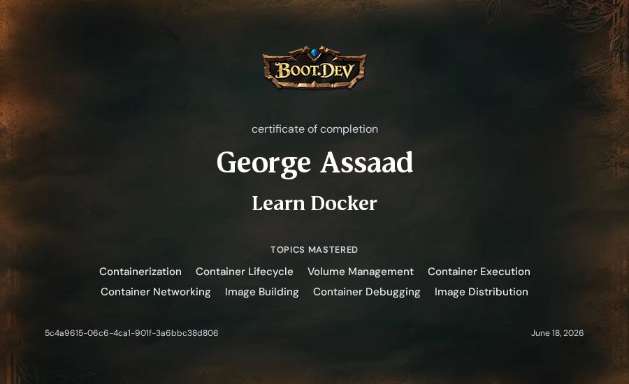 George Assaad's Boot.dev Learn Docker certificate