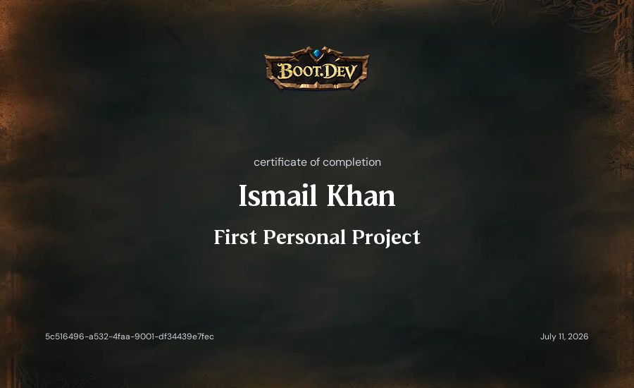 Ismail Khan's Boot.dev First Personal Project certificate