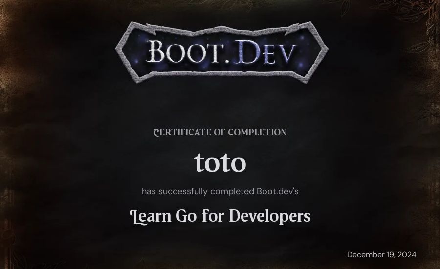 toto's Boot.dev Learn Go certificate