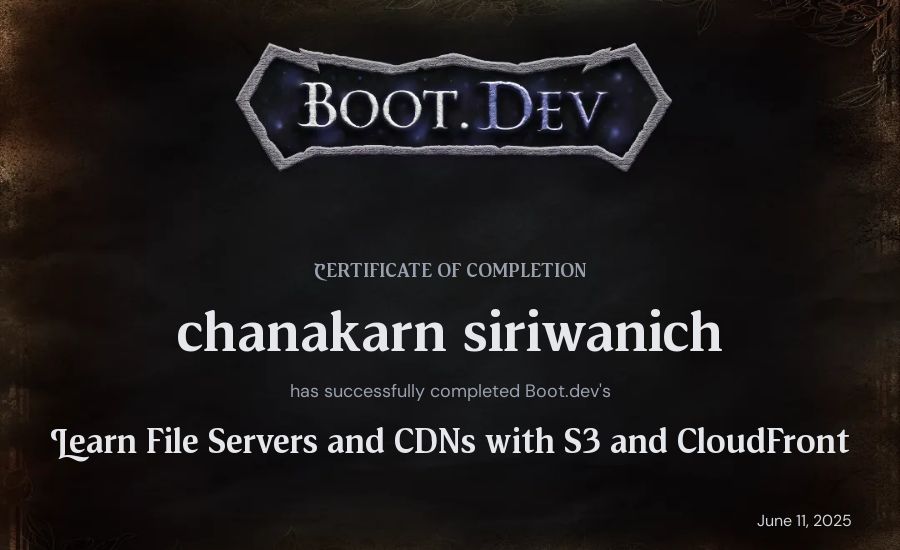 chanakarn siriwanich's Boot.dev Learn File Servers and CDNs with S3 and CloudFront certificate