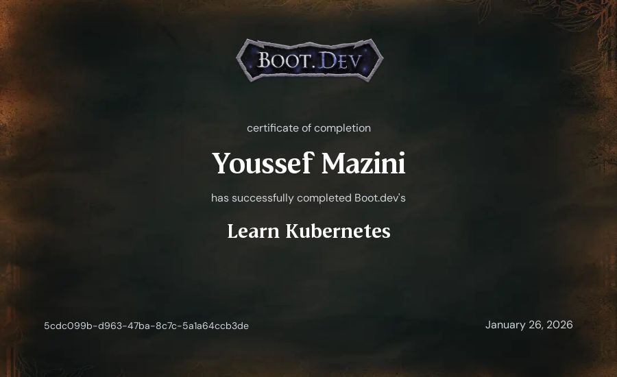 Youssef Mazini's Boot.dev Learn Kubernetes certificate