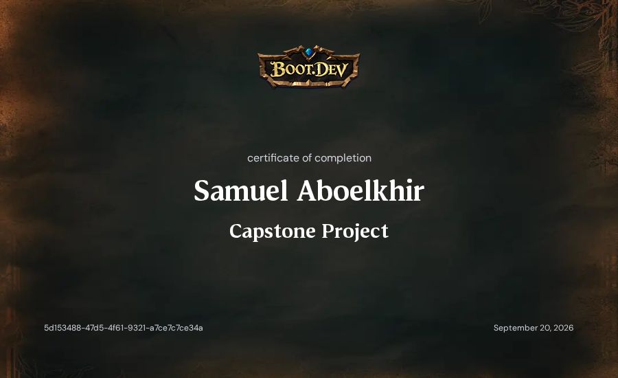 Samuel Aboelkhir's Boot.dev Capstone Project certificate