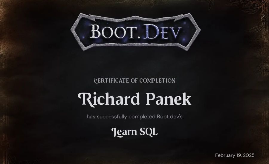 Richard Panek's Boot.dev Learn SQL certificate