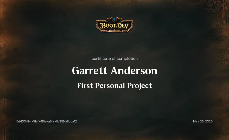 Garrett Anderson's Boot.dev First Personal Project certificate
