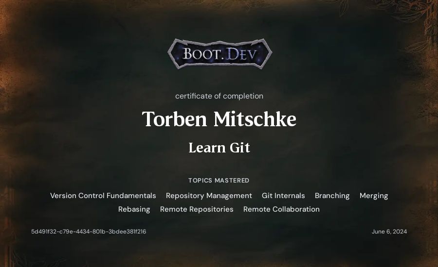 Torben Mitschke's Boot.dev Learn Git certificate