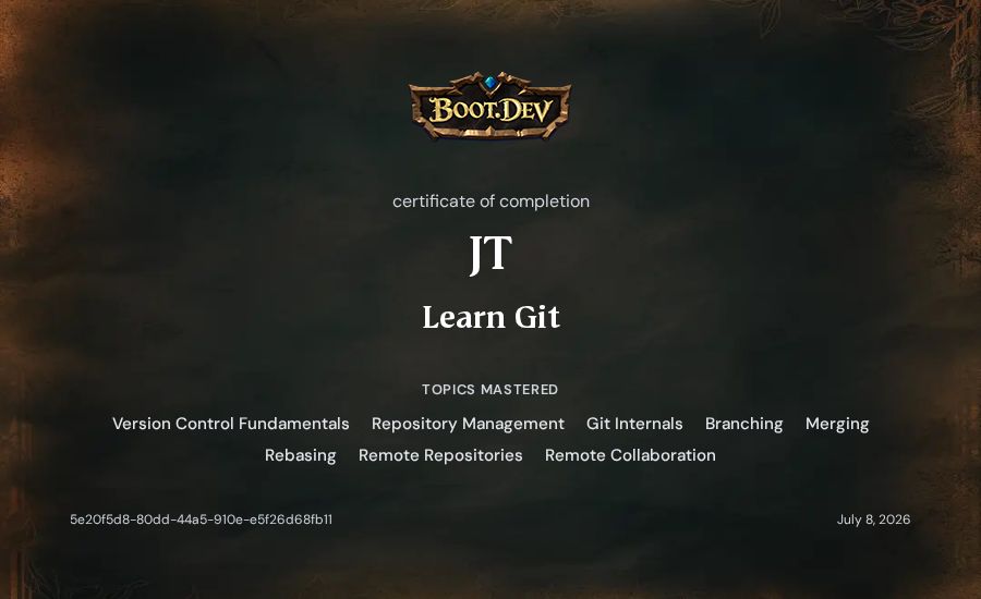 JT's Boot.dev Learn Git certificate