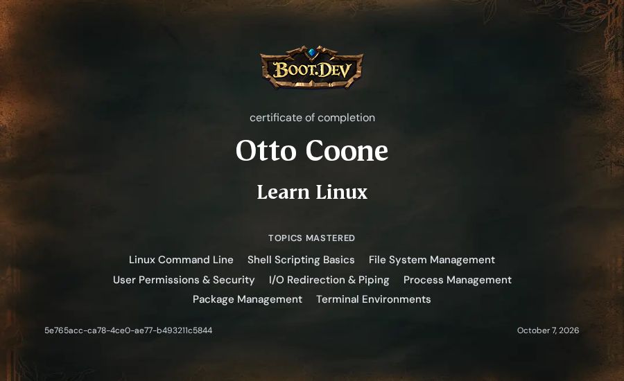 Otto Coone's Boot.dev Learn Linux certificate