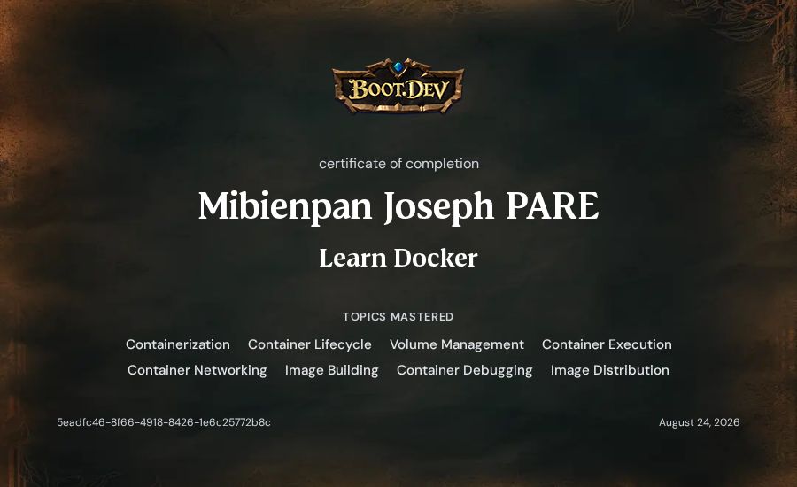Mibienpan Joseph PARE's Boot.dev Learn Docker certificate