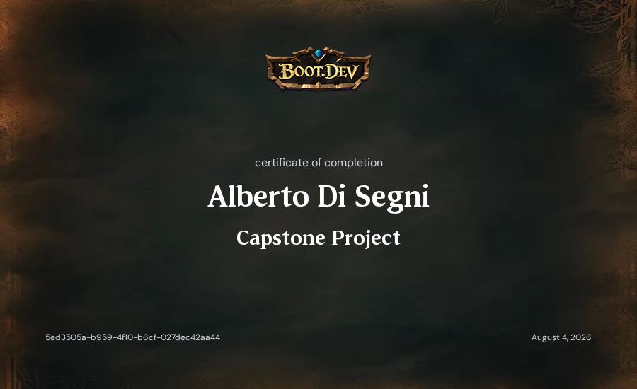 Alberto Di Segni's Boot.dev Capstone Project certificate