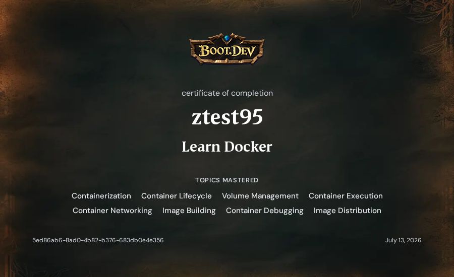 ztest95's Boot.dev Learn Docker certificate