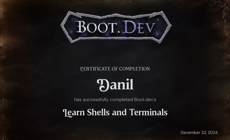 Danil Shapilov's Boot.dev Learn Linux certificate