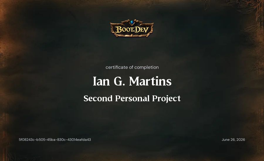 Ian G. Martins's Boot.dev Second Personal Project certificate