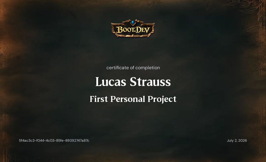 Lucas Strauss's Boot.dev First Personal Project certificate