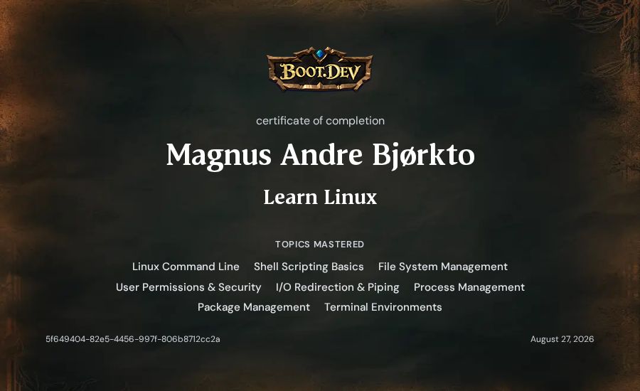 Jikap's Boot.dev Learn Linux certificate