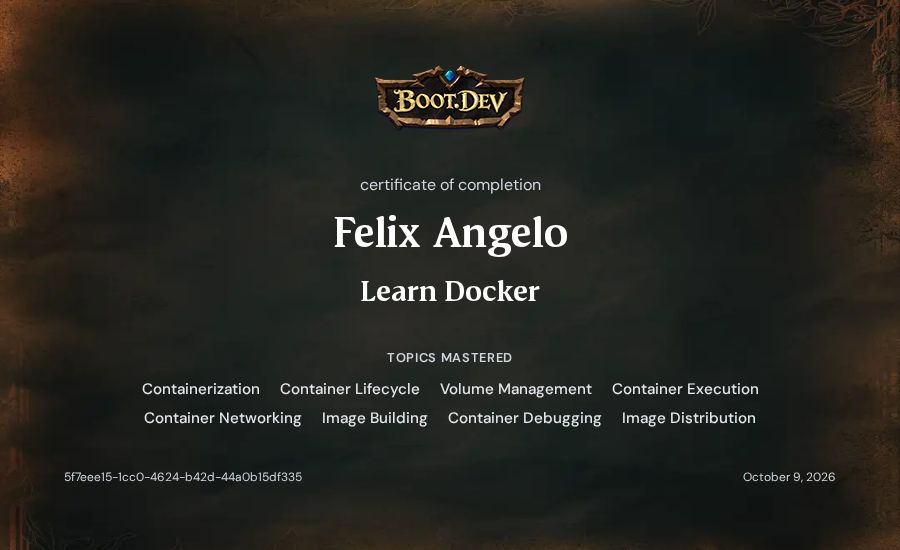 Felix Angelo's Boot.dev Learn Docker certificate