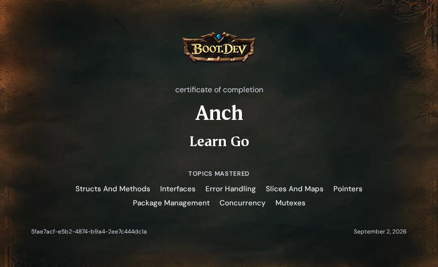 Anch's Boot.dev Learn Go certificate