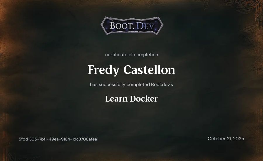 Fredy Castellon's Boot.dev Learn Docker certificate