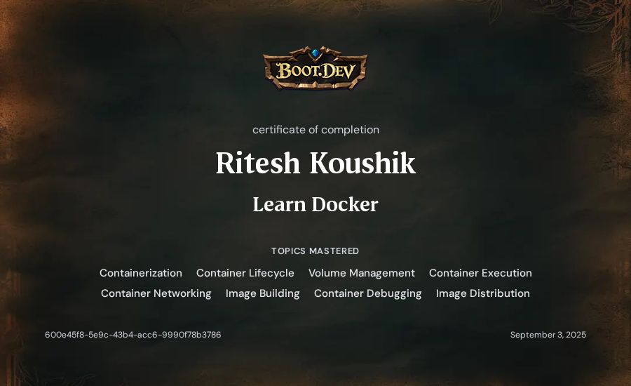 Ritesh Koushik's Boot.dev Learn Docker certificate