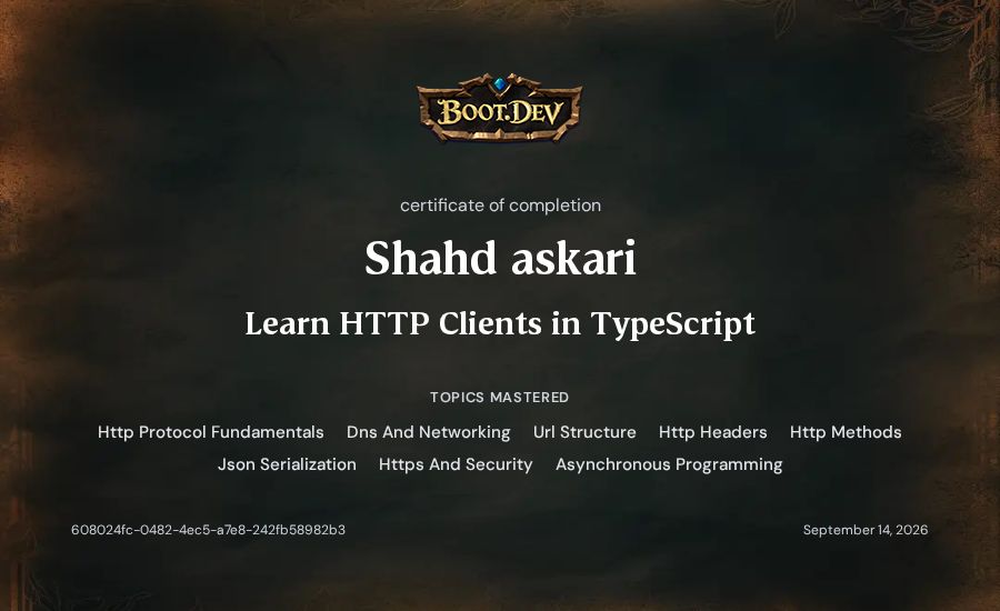 Shahd askari's Boot.dev Learn HTTP Clients in TypeScript certificate