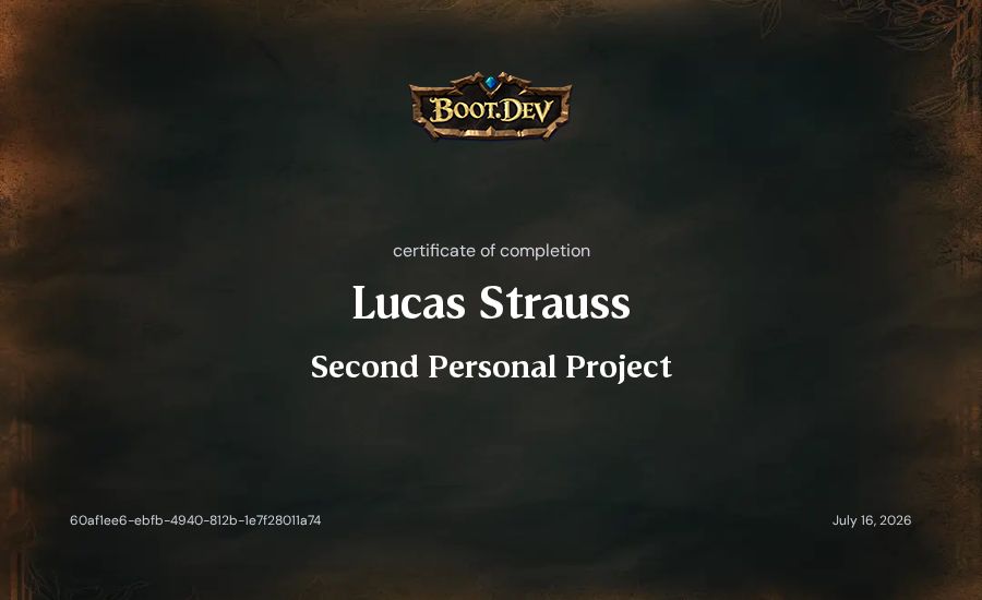 Lucas Strauss's Boot.dev Second Personal Project certificate