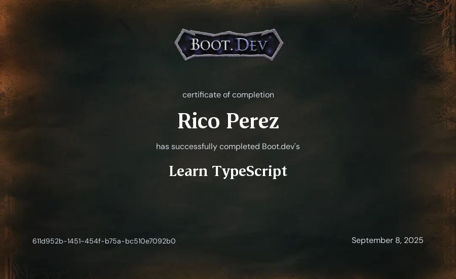 Celeste Perez's Boot.dev Learn TypeScript certificate
