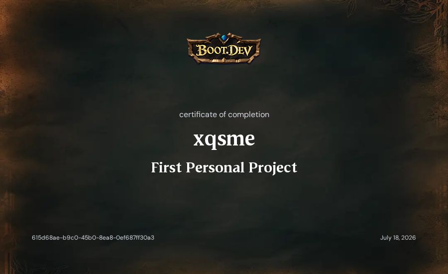 xqsme's Boot.dev First Personal Project certificate