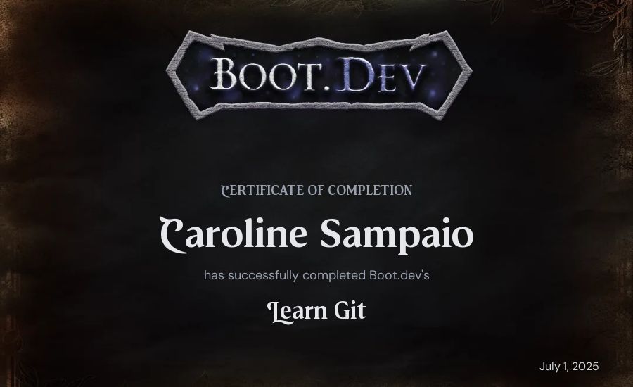 Caroline Sampaio's Boot.dev Learn Git certificate