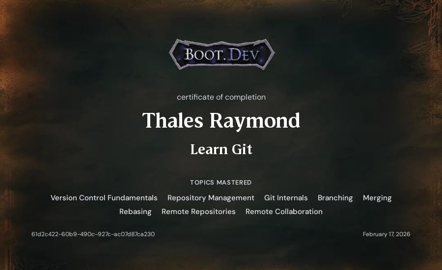 Thales Raymond's Boot.dev Learn Git certificate