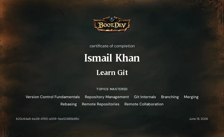 Ismail Khan's Boot.dev Learn Git certificate