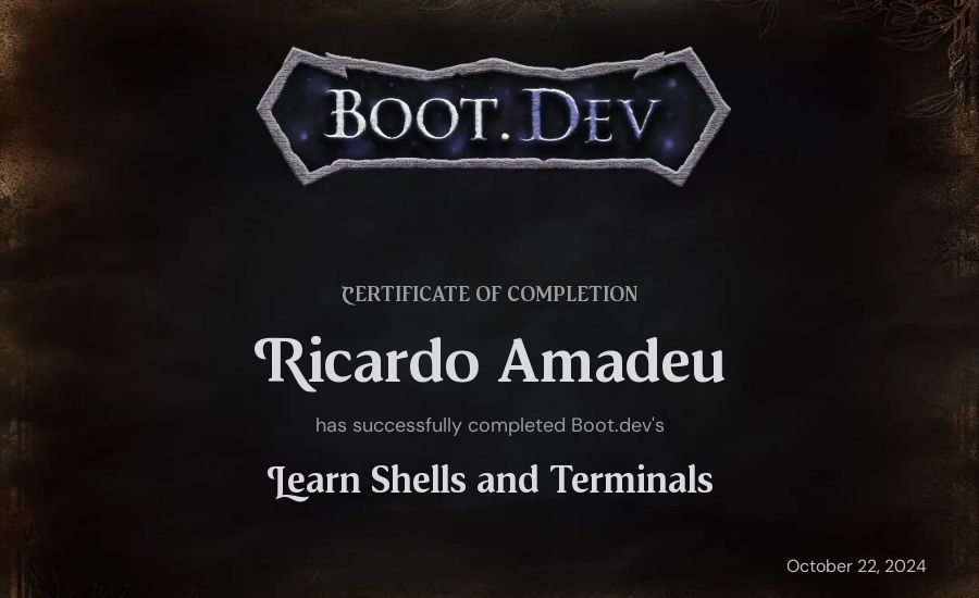 Ricardo Amadeu's Boot.dev Learn Linux certificate