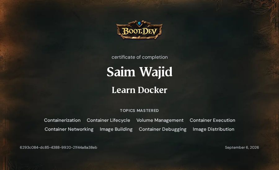 Saim Wajid's Boot.dev Learn Docker certificate