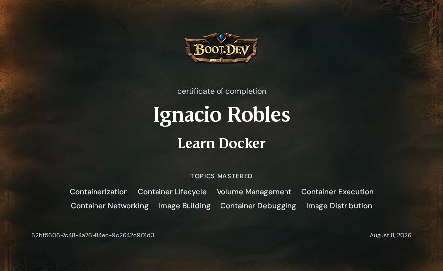 Ignacio Robles's Boot.dev Learn Docker certificate