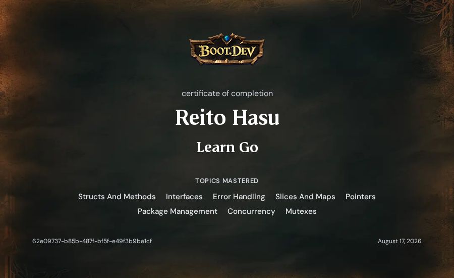 Reito Hasu's Boot.dev Learn Go certificate