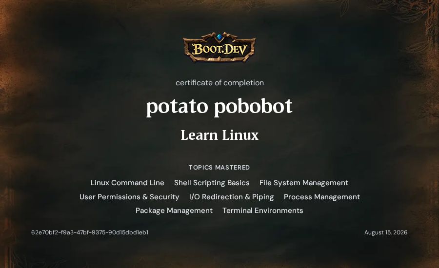 potato pobobot's Boot.dev Learn Linux certificate
