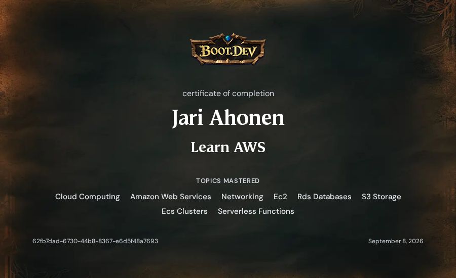 Jari Ahonen's Boot.dev Learn AWS certificate