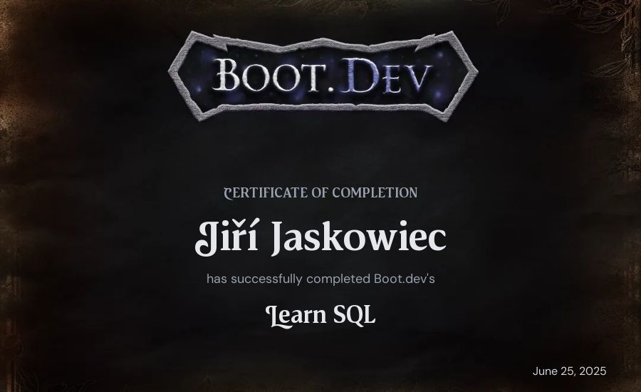 Jiří Jaskowiec's Boot.dev Learn SQL certificate