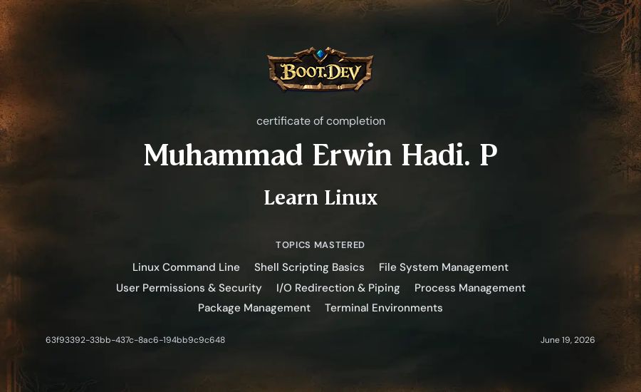 Muhammad Erwin Hadi. P's Boot.dev Learn Linux certificate