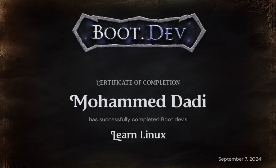 Mohammed Dadi's Boot.dev Learn Linux certificate