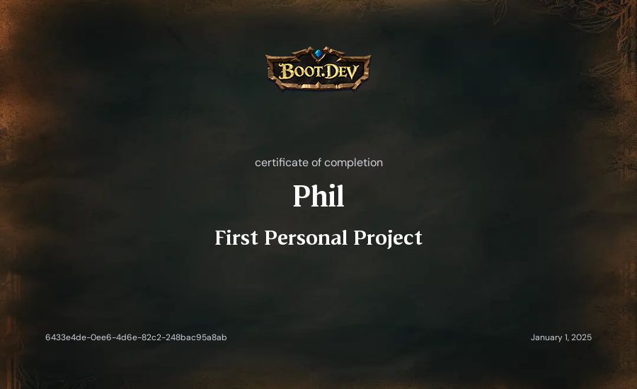 Phil's Boot.dev First Personal Project certificate