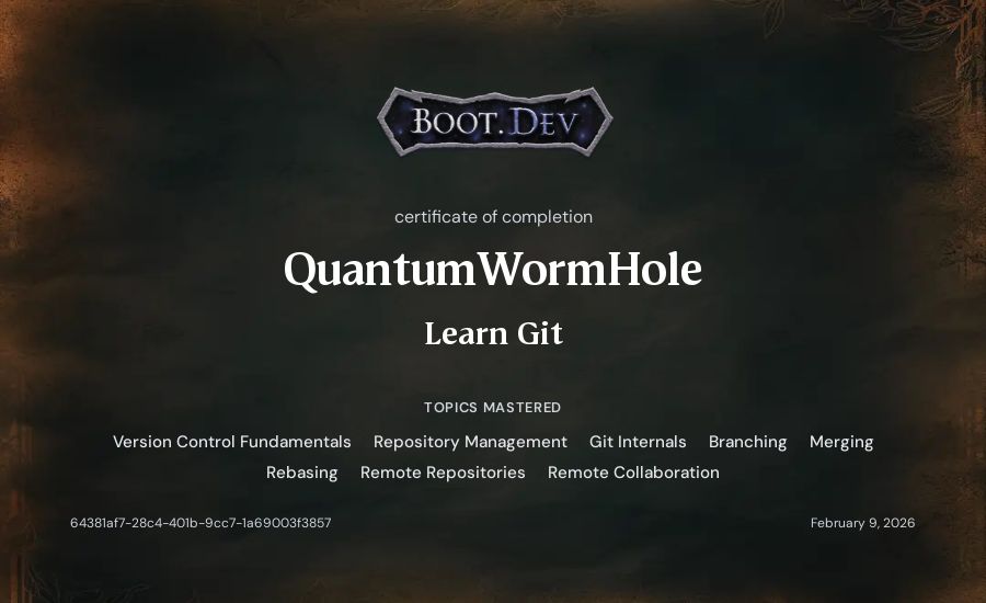 QuantumWormHole's Boot.dev Learn Git certificate