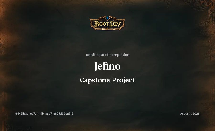 Jefino's Boot.dev Capstone Project certificate